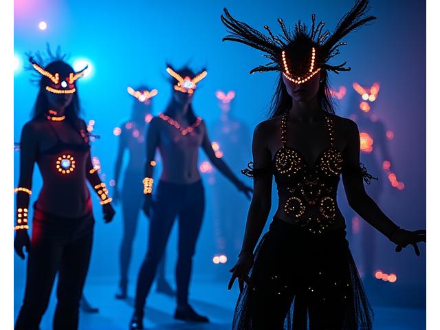 Dancers in unique insect-inspired costumes at Cyber Kabuto Fest